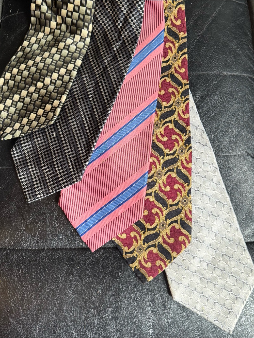 Lot of 5 Assorted Men's Neckties - Pink, Black, Gold, Gray Mix